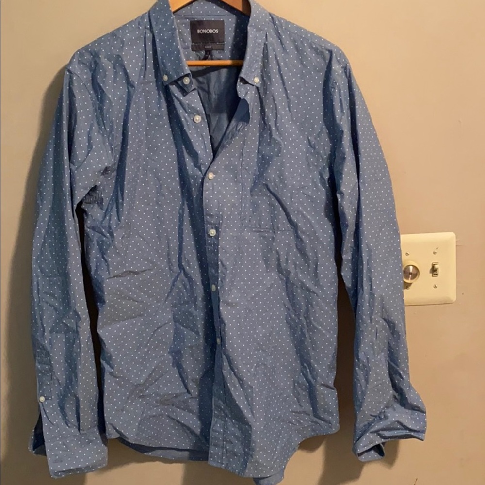 Blue polka dot dress shirt